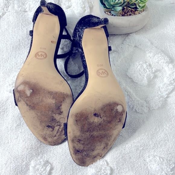 Michael Kors Black Glitter Strappy Kitten Heels size 9.5 - Picture 9 of 10